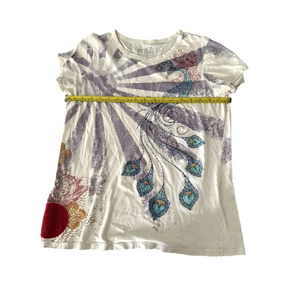 Vtg Y2K Lucky Brand tshirt Women's Sz L Peacock Floral nature fairy - Picture 4 of 12